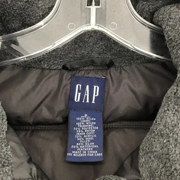 Gap Hooded Down Puffer Jacket Fleece Collar Winter Warm Black/Gray Size Small - Picture 4 of 8